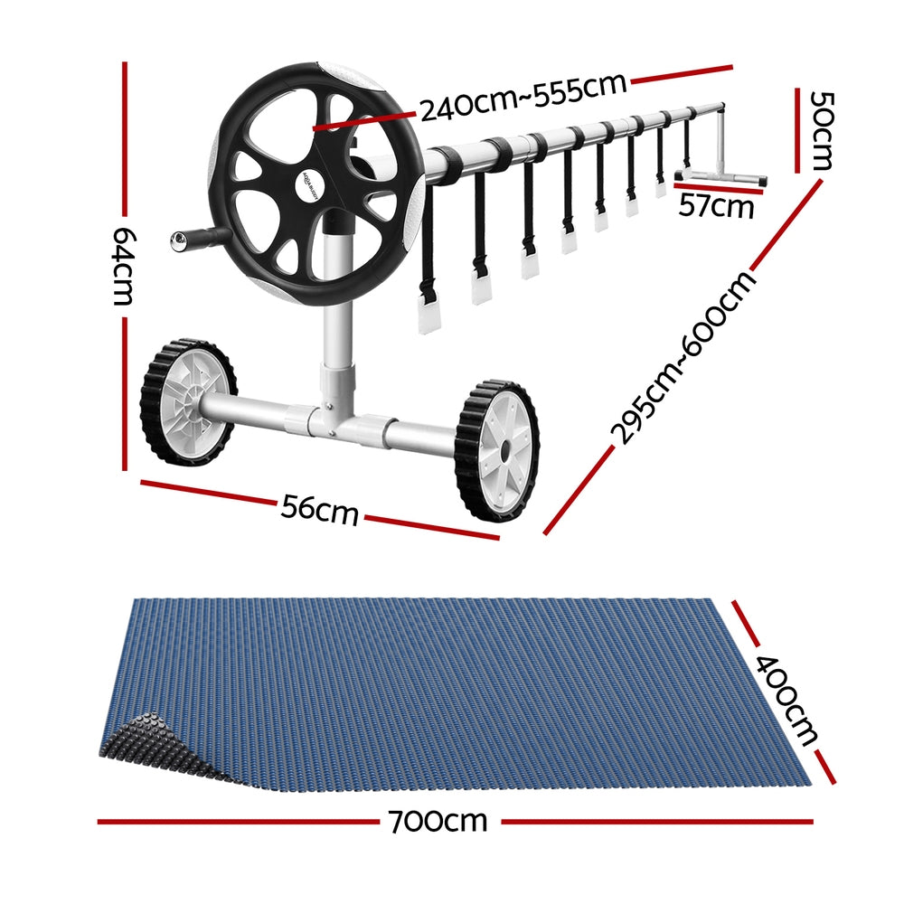 Pool Cover 600 Micron 7x4m with Roller 5.55m Swimming Pools Black Solar Blanket