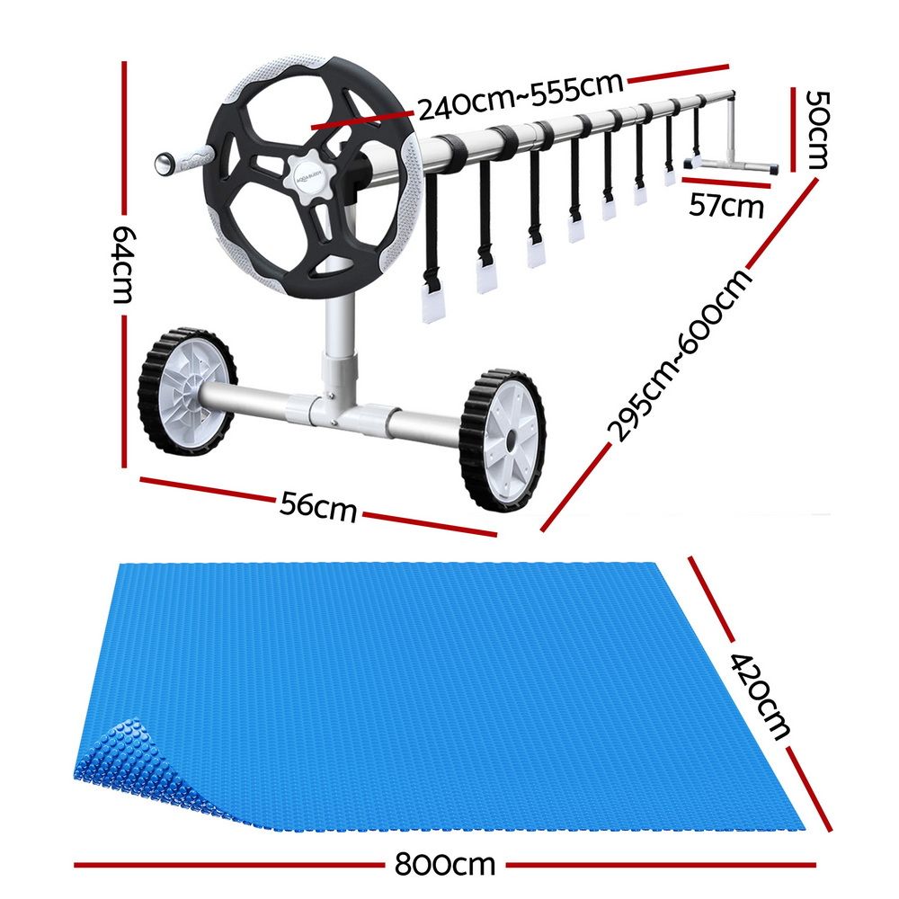 Solar Swimming Pool Cover Blanket Roller Wheel Adjustable 8X4.2M