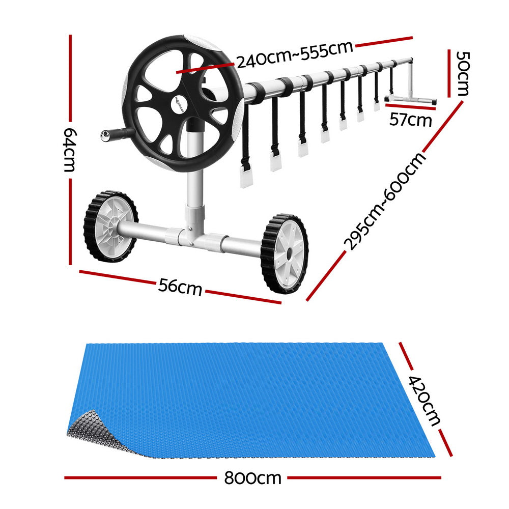 Pool Cover 600 Micron Solar Heat Blanket LDPE 8x4.2m with 5.55m Roller