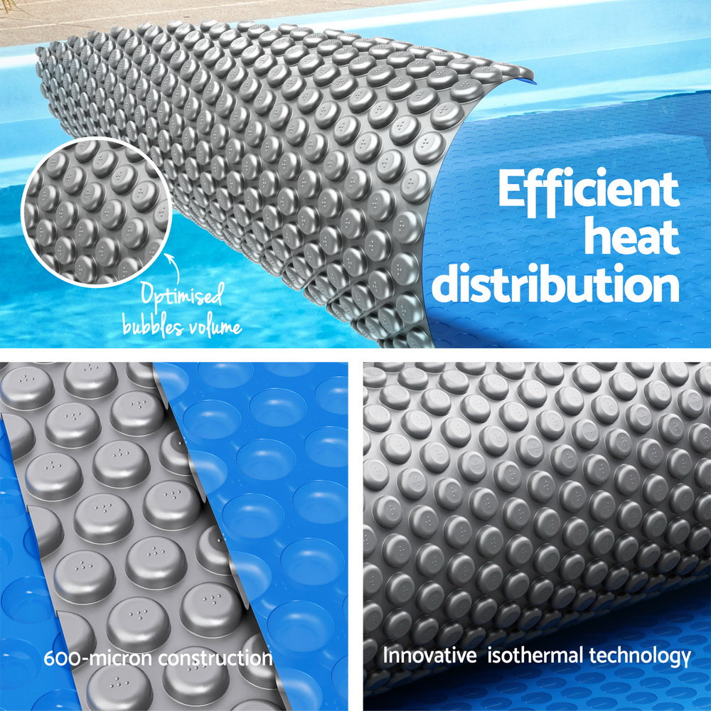 Pool Cover 600 Micron Solar Heat Blanket LDPE 8x4.2m with 5.55m Roller