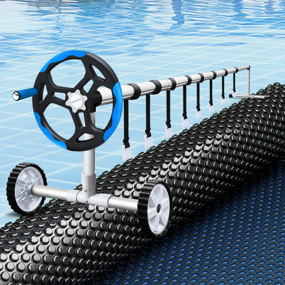 Pool Cover 600 Micron 8.5x4.2m with Blue Roller 5.55m Black Solar Blanket