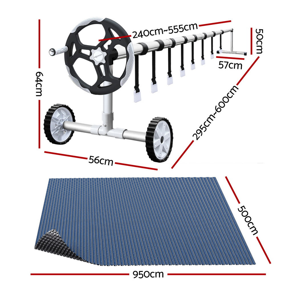 Pool Cover 600 Micron 9.5x5m with Roller 5.55m Swimming Pools Black Solar Blanket