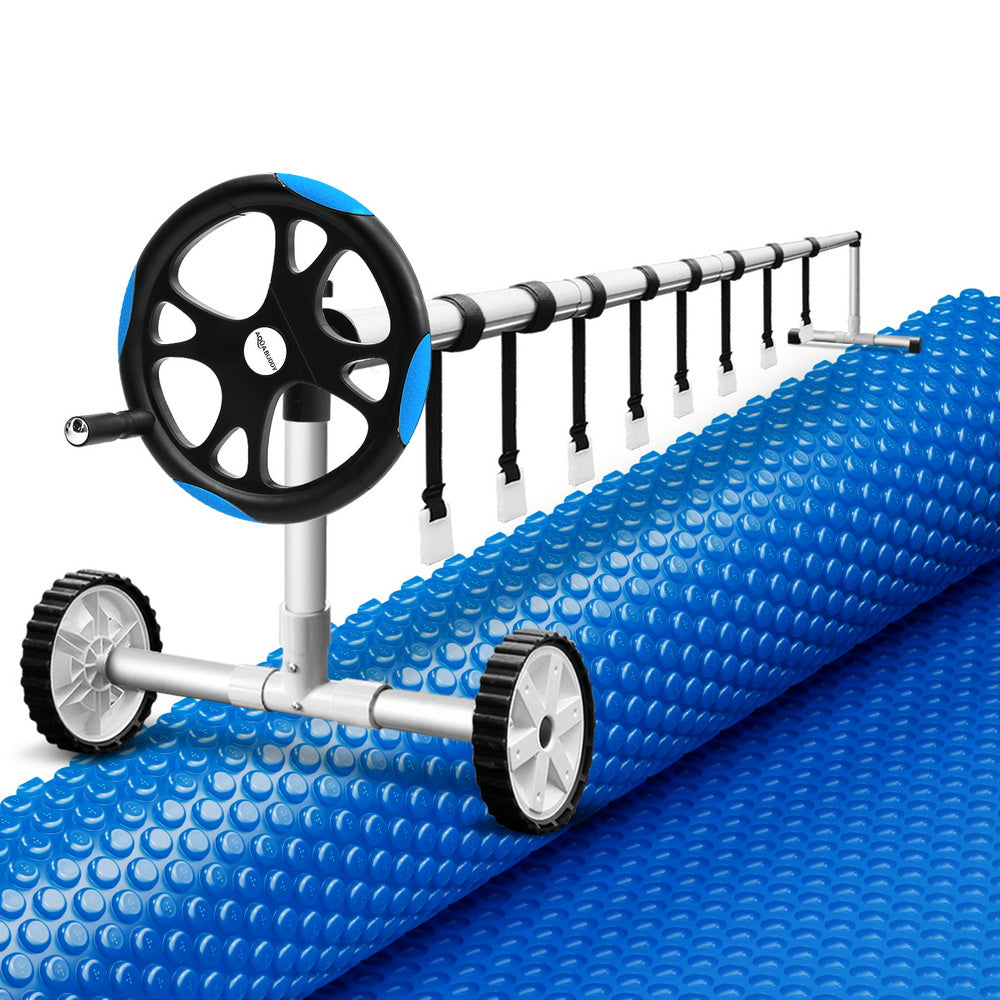 Pool Cover 600 Micron Solar Heat 9.5x5m Blanket with 5.55m Roller Blue