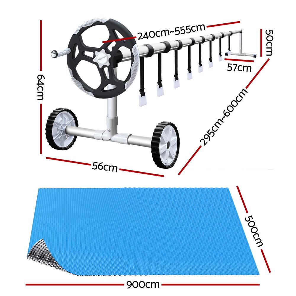 Pool Cover 9.5x5m 400 Micron Swimming Pool Solar Blanket 5.5m Roller