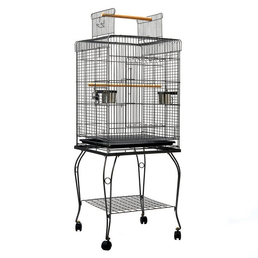 Open Top Design Large Bird Cage with Perch - Black
