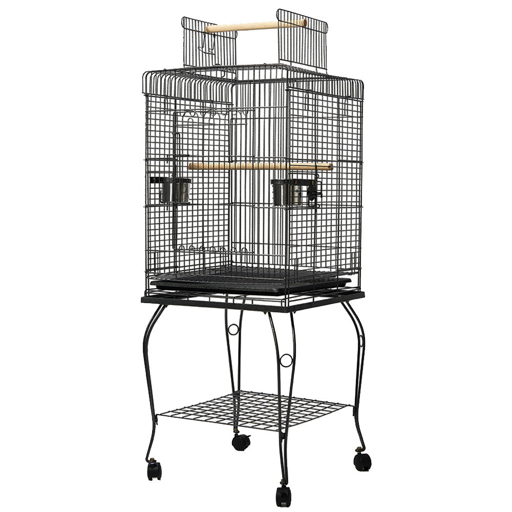Open Top Design Large Bird Cage with Perch - Black