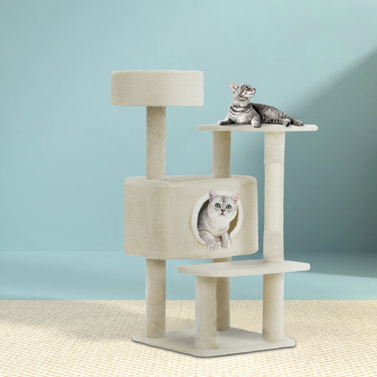 Cat Tree Tower Scratching Post Scratcher Wood Condo House Bed Trees 90cm - Beige