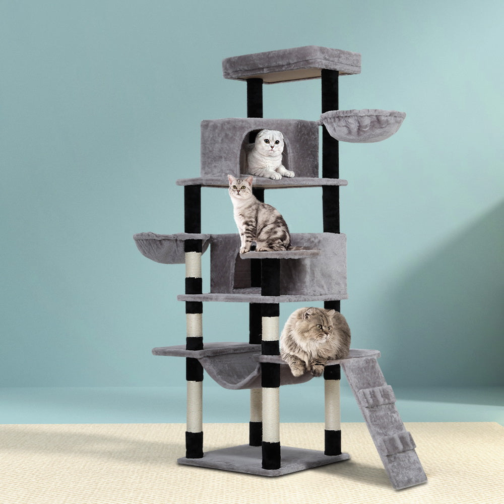 Cat Tree Tower Scratching Post Scratcher Wood Condo House Play Bed 161cm - Grey