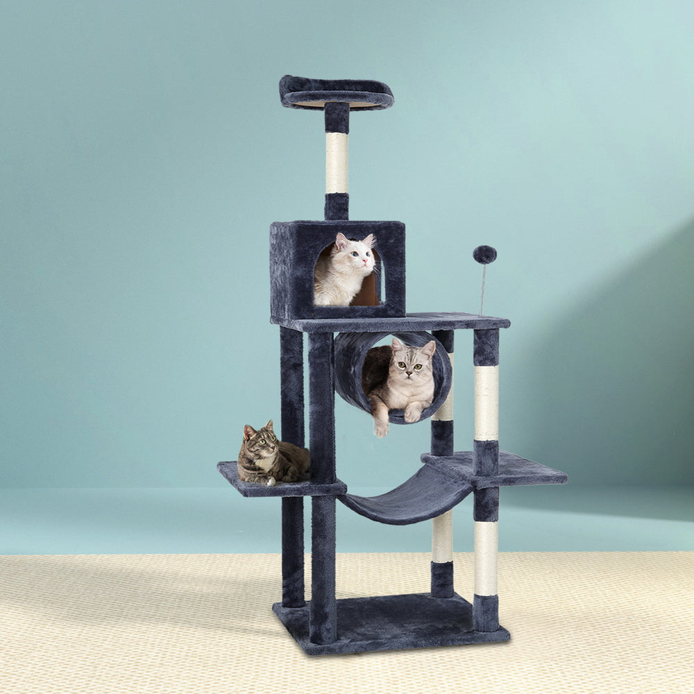 Cat Tree Tower Scratching Post Scratcher Wood Condo House Bed Trees 151cm - Grey