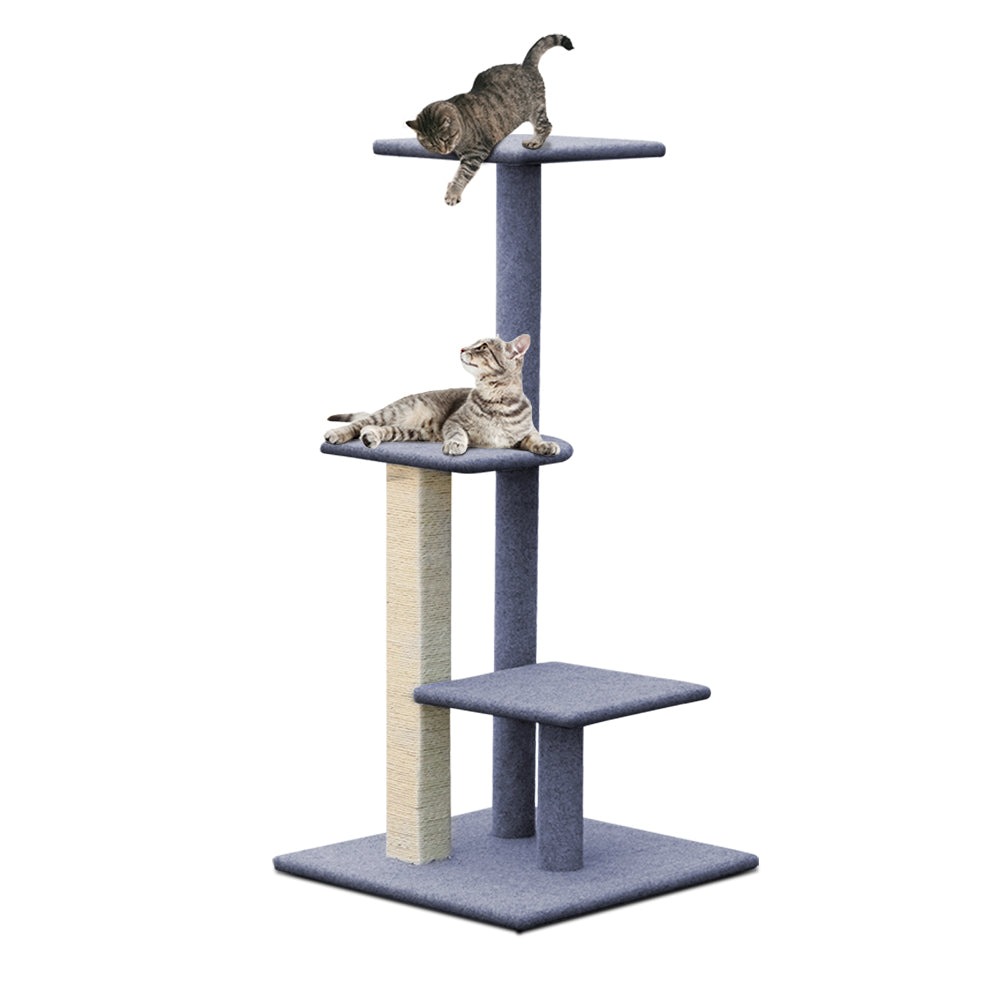 Cat Tree 124cm Trees Scratching Post Scratcher Tower Condo House Furniture Wood Steps - Grey