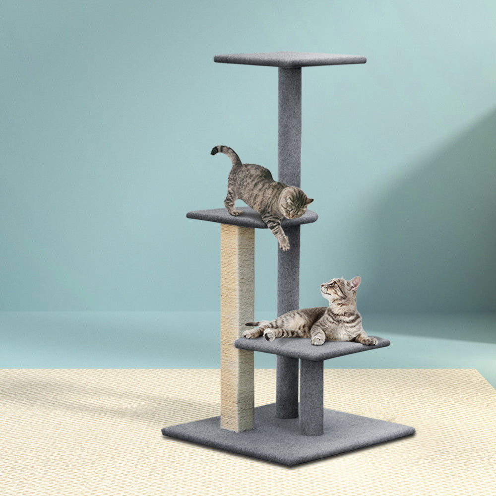 Cat Tree 124cm Trees Scratching Post Scratcher Tower Condo House Furniture Wood Steps - Grey