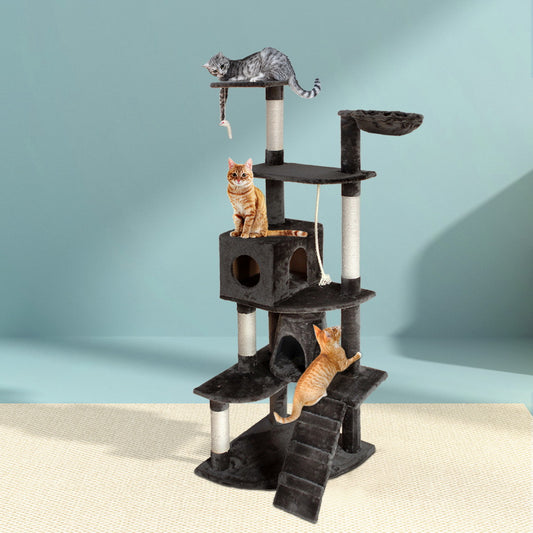 Cat Tree 193cm Trees Scratching Post Scratcher Tower Condo House Furniture Wood - Dark Grey