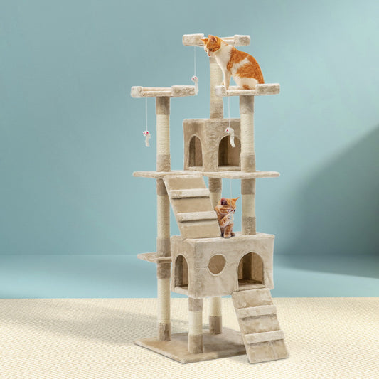 Cat Tree 180cm Trees Scratching Post Scratcher Tower Condo House Furniture Wood - Beige