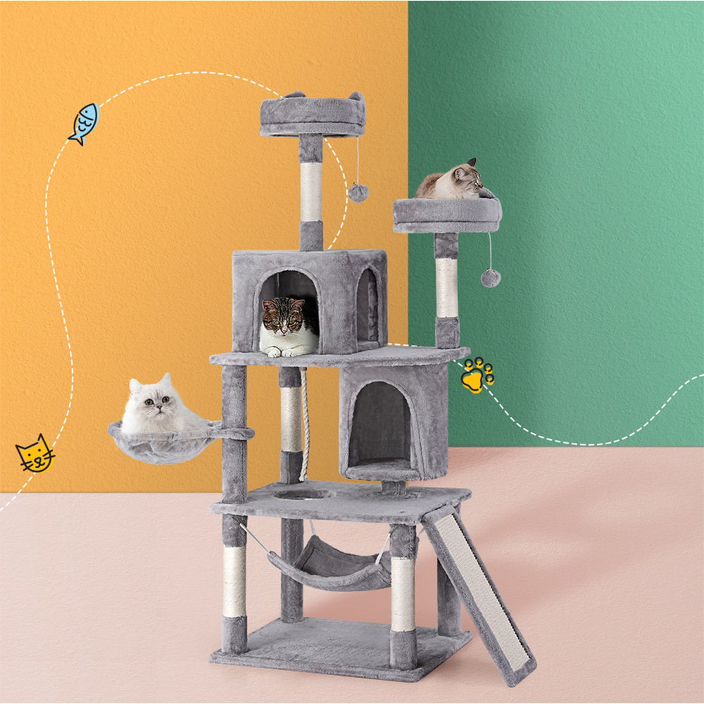 Cat Tree Tower Scratching Post Scratcher 161cm Condo House Trees - Grey
