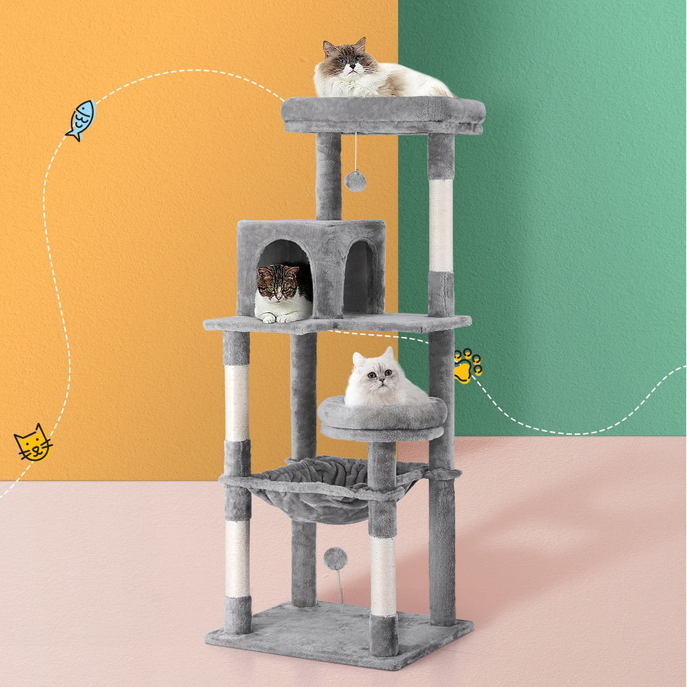 Cat Tree Tower Scratching Post Scratcher 143cm Condo House Trees - Grey