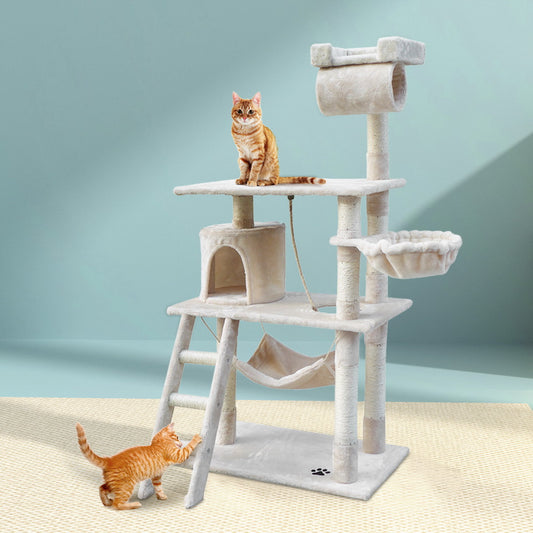Cat Tree 141cm Trees Scratching Post Scratcher Tower Condo House Furniture Wood - Beige