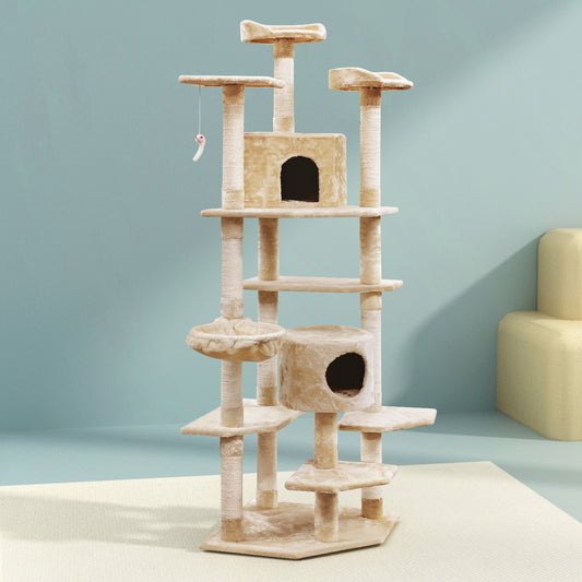 Cat Tree 203cm Trees Scratching Post Scratcher Tower Condo House Furniture Wood - Beige