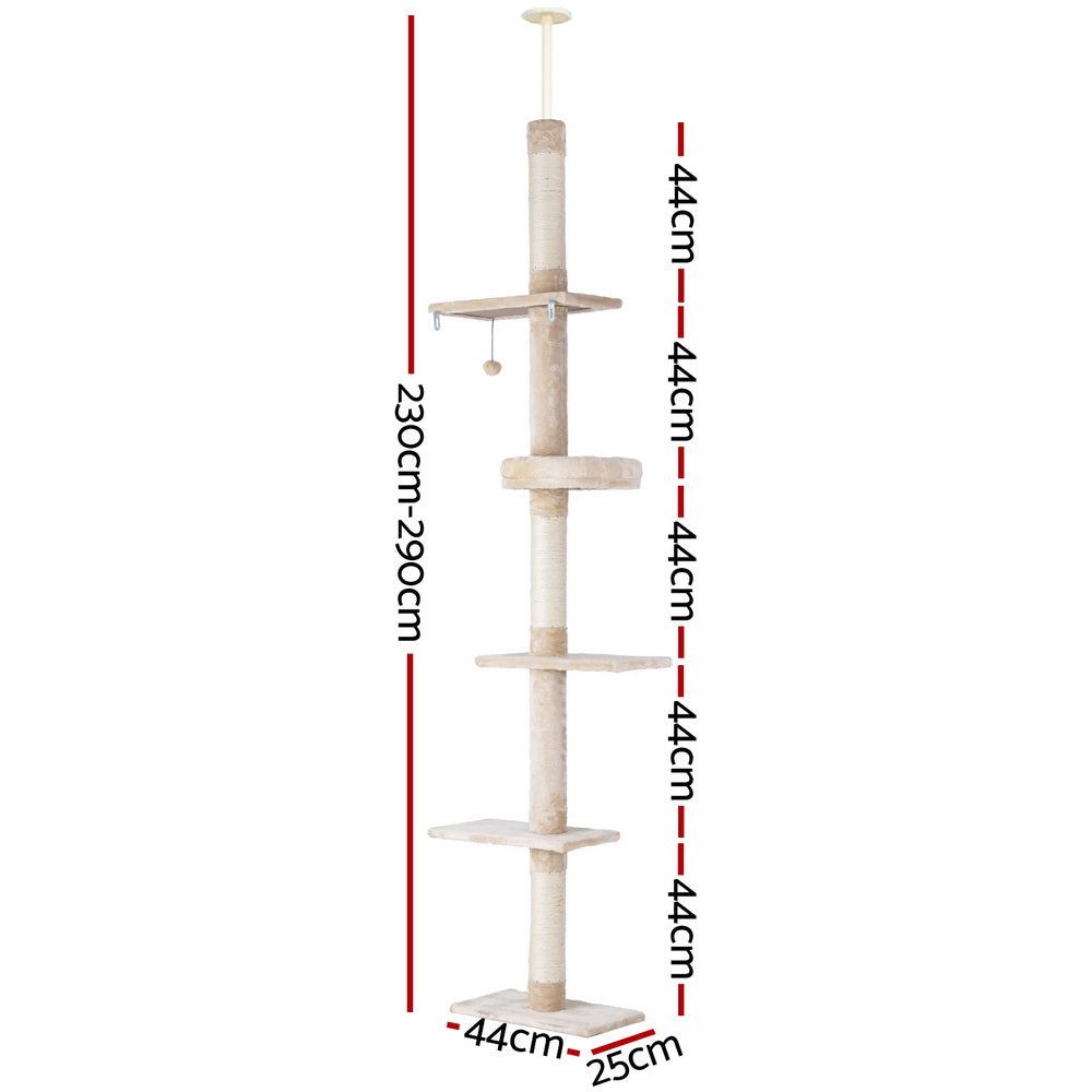 Cat Tree 290cm Tower Scratching Cats Post Scratcher Floor to Ceiling Bed