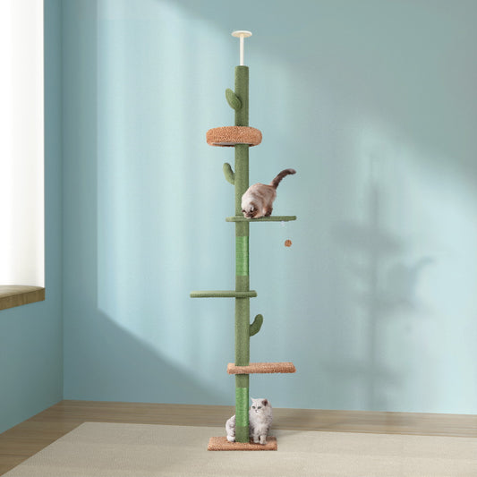 Cat Tree Tower Scratching Post Scratcher Floor to Ceiling Cats Bed 290cm
