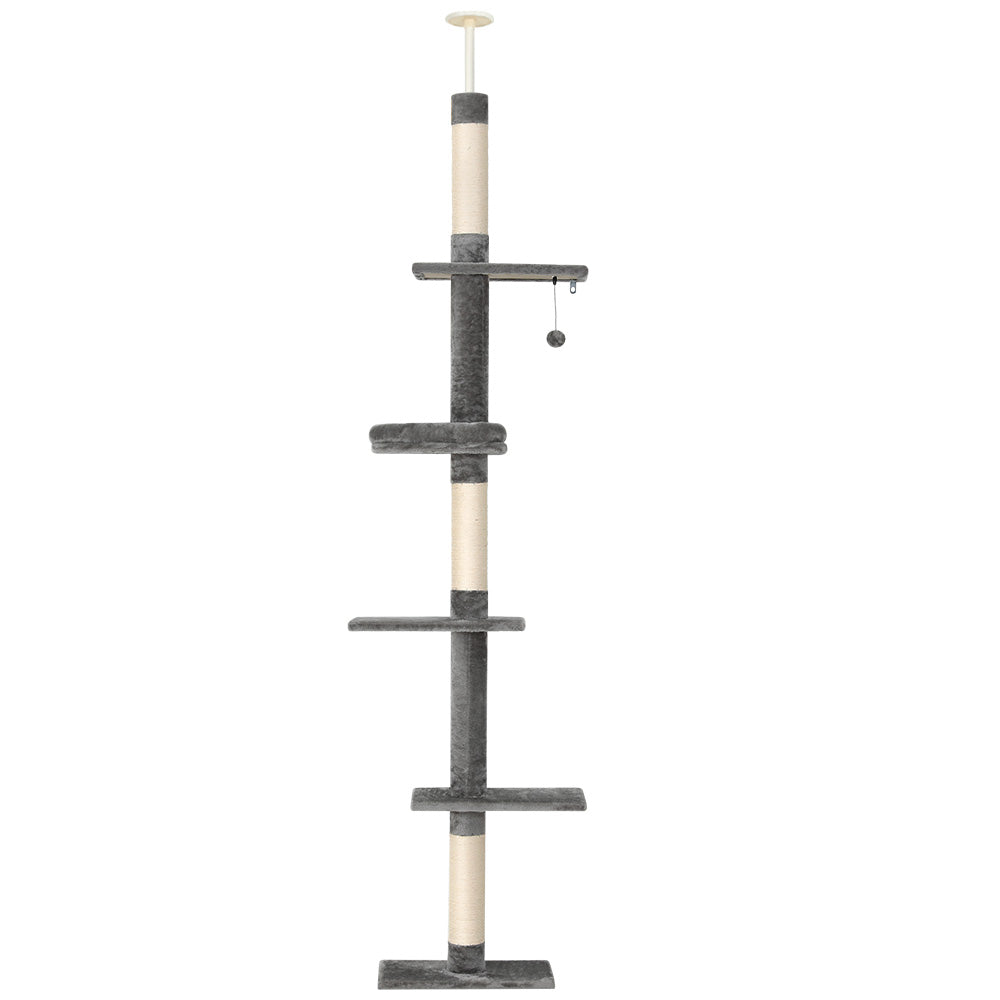 Cat Tree 290cm Tower Scratching Post Scratcher Floor to Ceiling Cats Bed - Grey & White