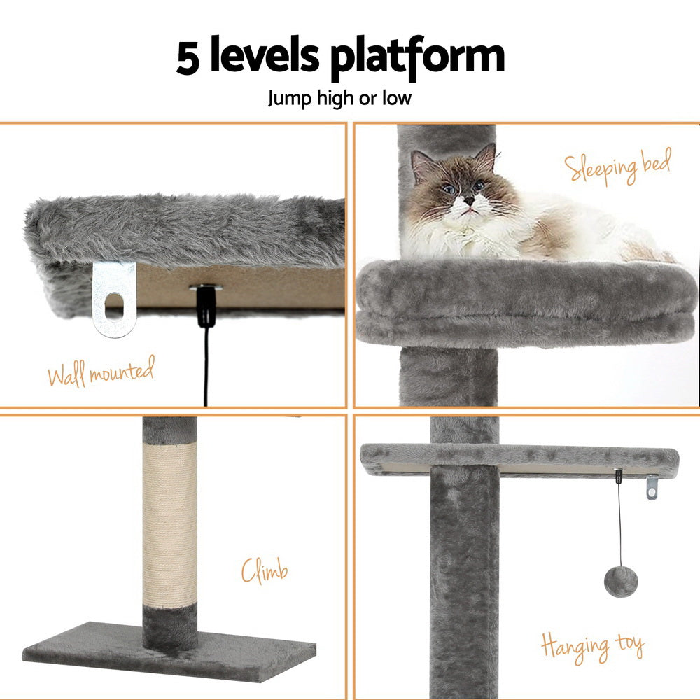 Cat Tree 290cm Tower Scratching Post Scratcher Floor to Ceiling Cats Bed - Grey & White