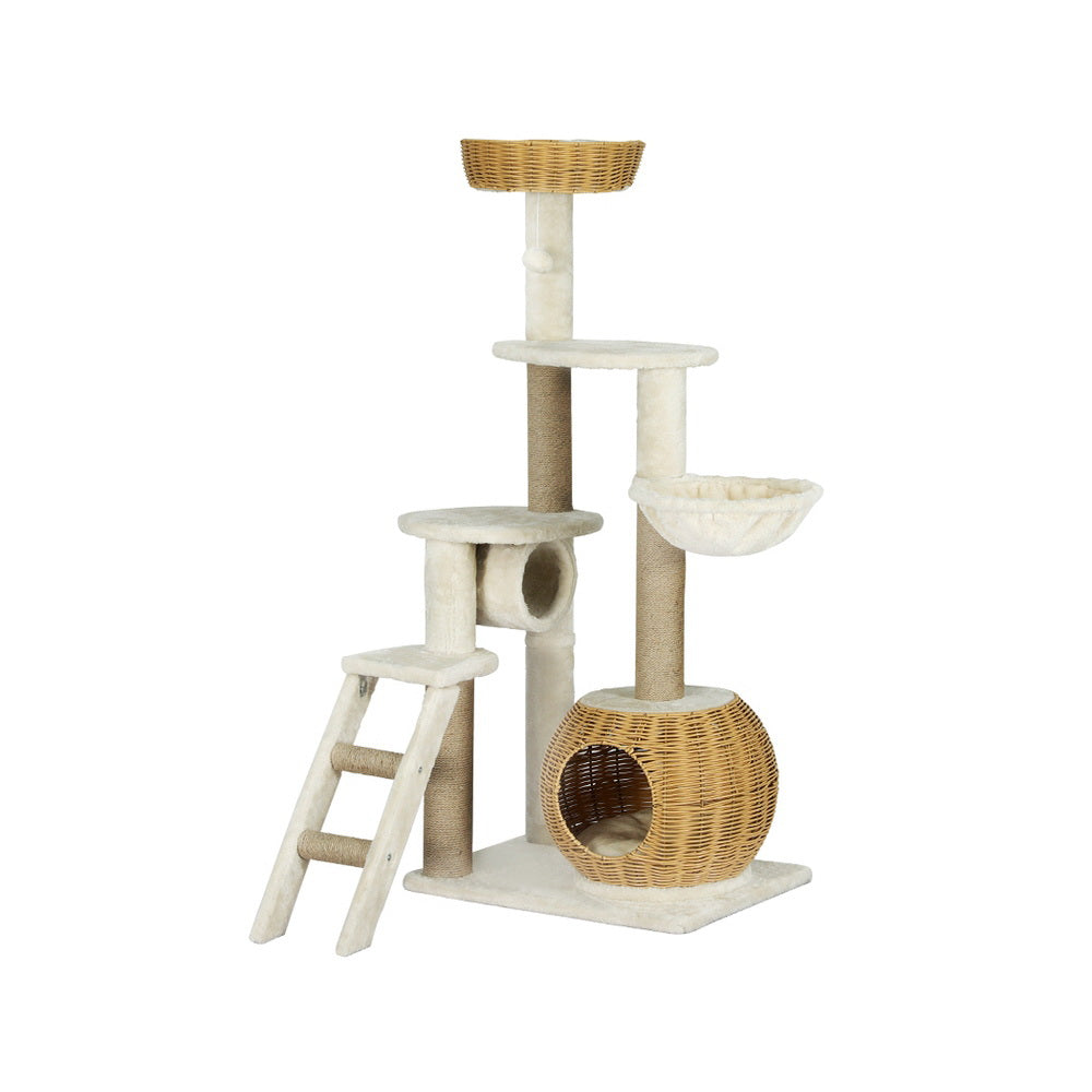 Cat Tree 138cm Tower Scratching Post Scratcher Wood Bed Condo House Rattan Ladder