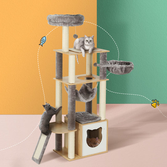 Cat Tree 152cm Tower Scratching Post Scratcher Wood Bed Condo Toys House Ladder