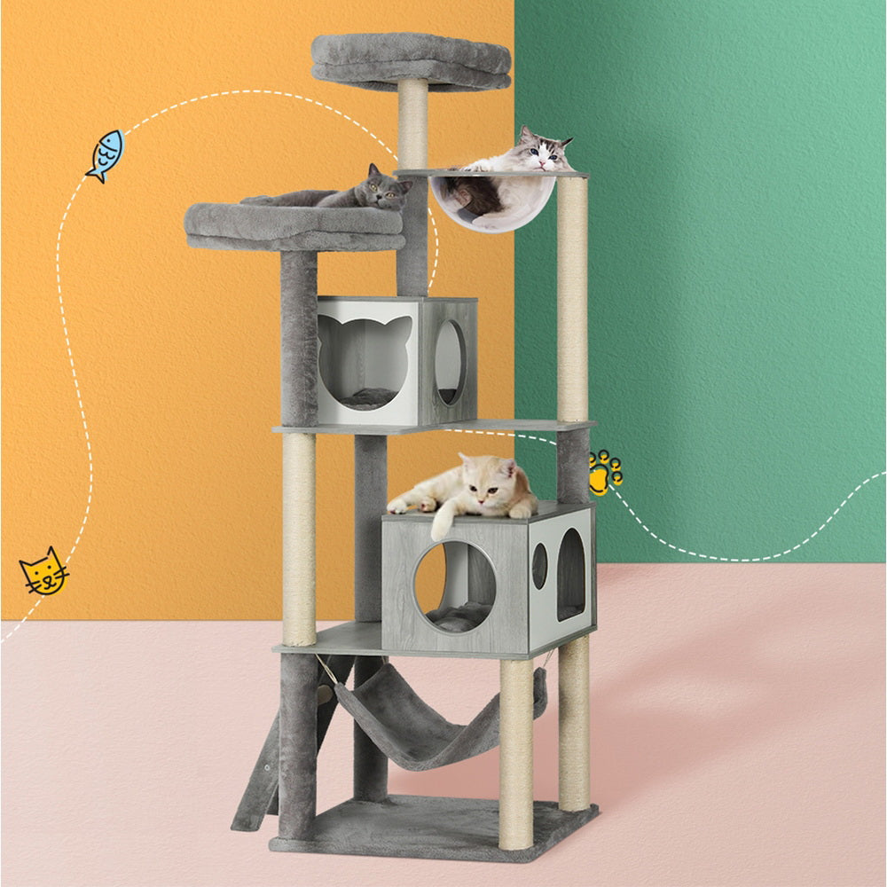 Cat Tree 178cm Tower Scratching Post Scratcher Wood Bed Condo House Wooden Ladder