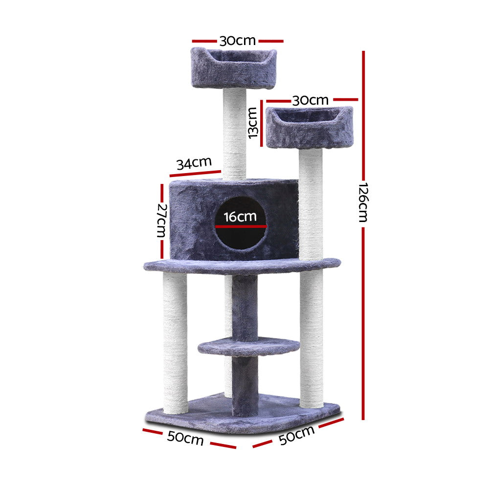 Cat Tree Trees Scratching Post Scratcher Tower Condo House Grey 126cm - Grey