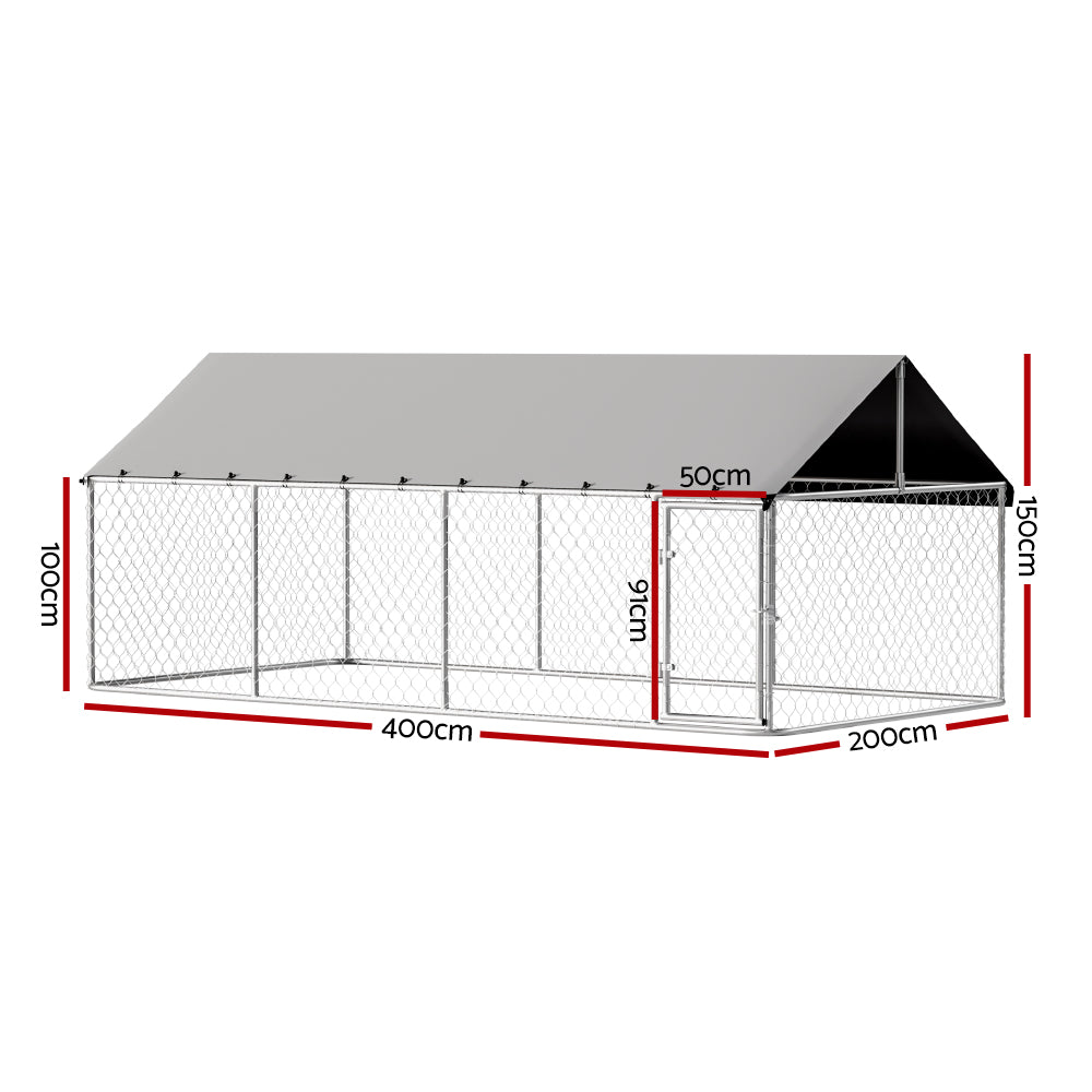 Dog Kennel Large House XL Pet Run Cage Puppy Outdoor Enclosure 2Mx4M
