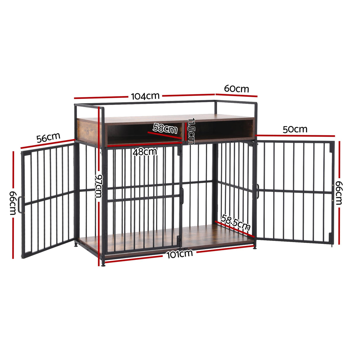 2-in-1 Wooden Dog Crate 104cm Pet Cage Furniture End Table Storage Black