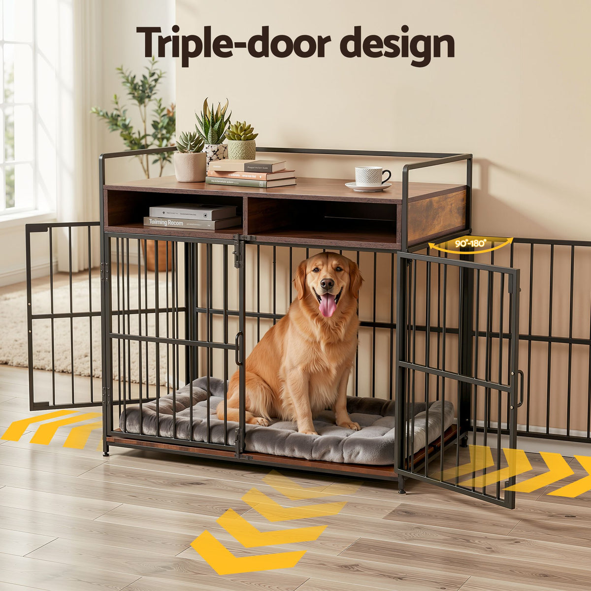 2-in-1 Wooden Dog Crate 104cm Pet Cage Furniture End Table Storage Black