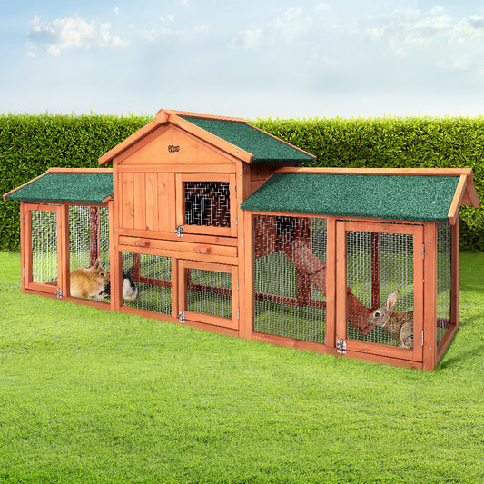 Rabbit Hutch Chicken Coop Wooden Cage Pet Hutch 220cm x 52cm x 84cm