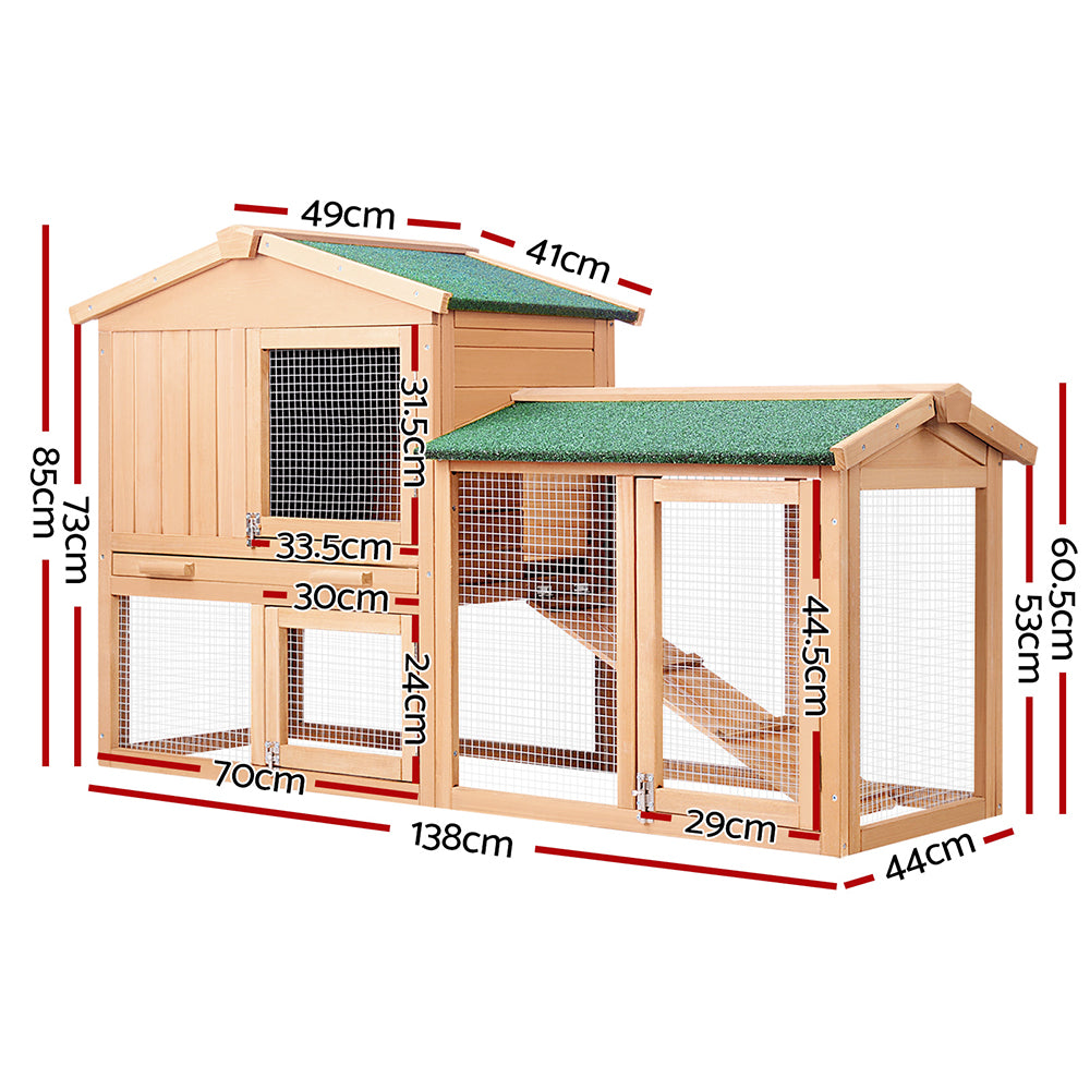 Chicken Coop Rabbit Hutch 138cm Wide Wooden Pet Hutch