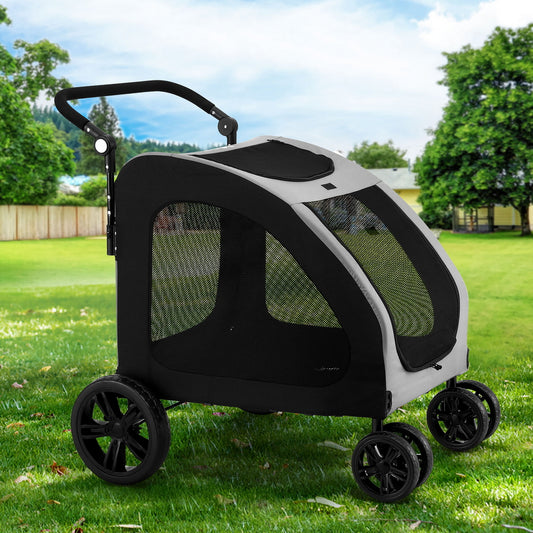 Pet Dog Stroller Pram Large Carrier Cat Travel Foldable Strollers 4 Wheels