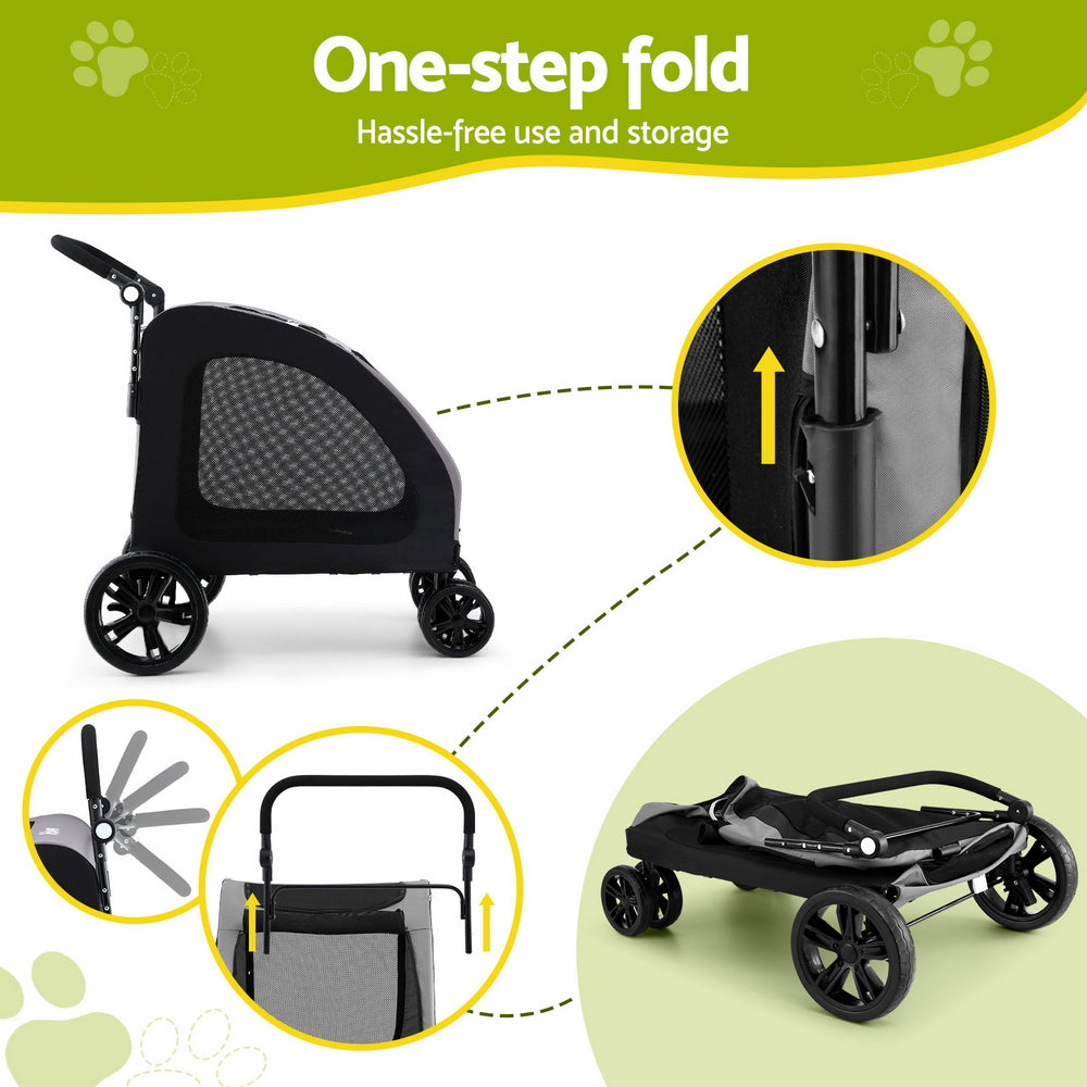 Pet Dog Stroller Pram Large Carrier Cat Travel Foldable Strollers 4 Wheels