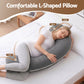 Giselle Bedding Pregnancy Pillow for Side Sleeping L-Shaped Maternity Body Pillow for Women 100% Cotton Jersey Cover for Head Neck Belly Support, 63x115 cm Grey