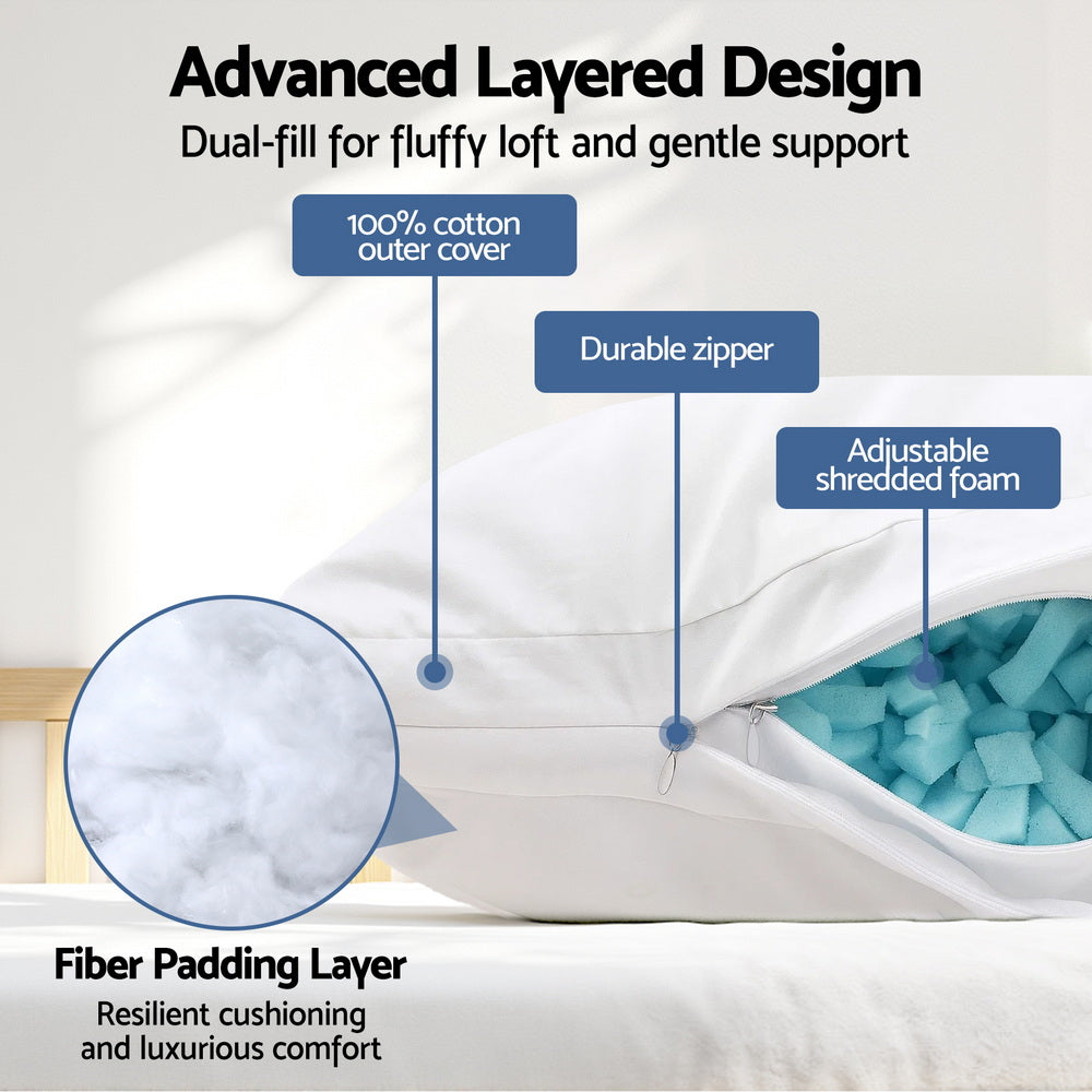 Shredded Memory Foam Pillow Adjustable Loft - White