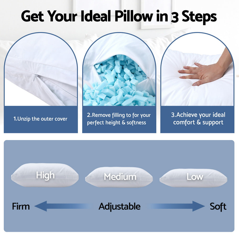 Shredded Memory Foam Pillow Adjustable Loft - White