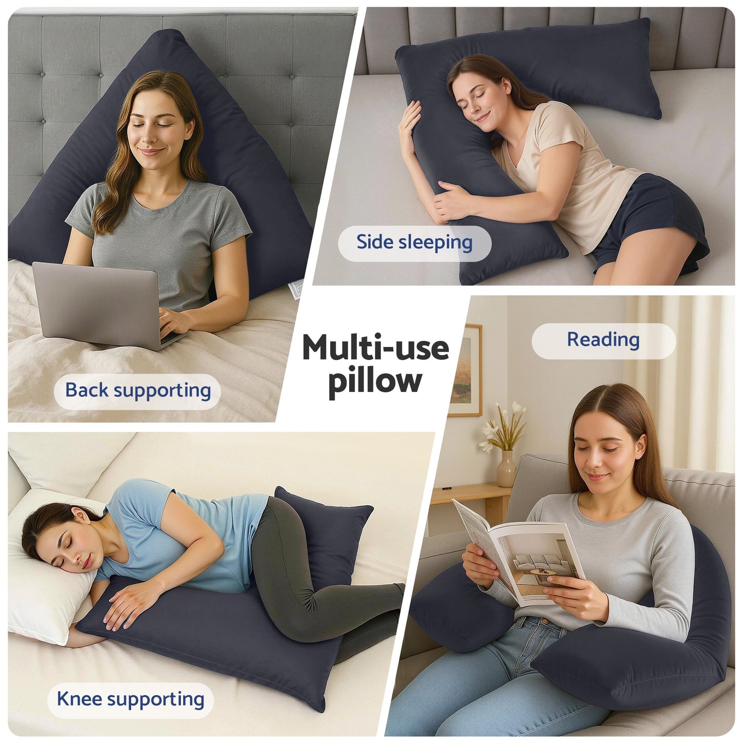 V Shape Pillow Boomerang Nursing Body Cushion Grey