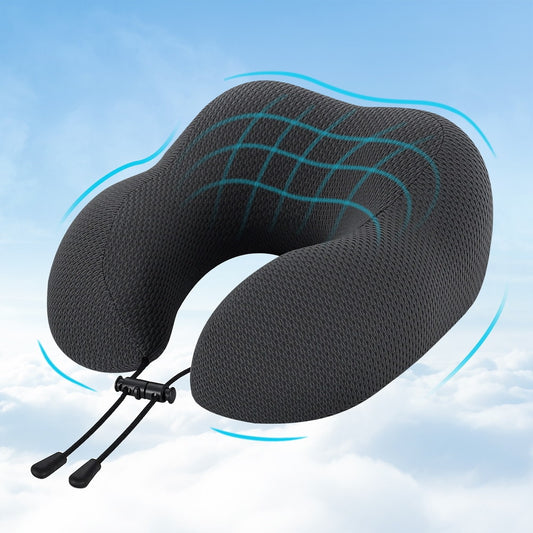 Travel Neck Pillow U-Shape Support Memory Foam Plane Car Cushion - Black