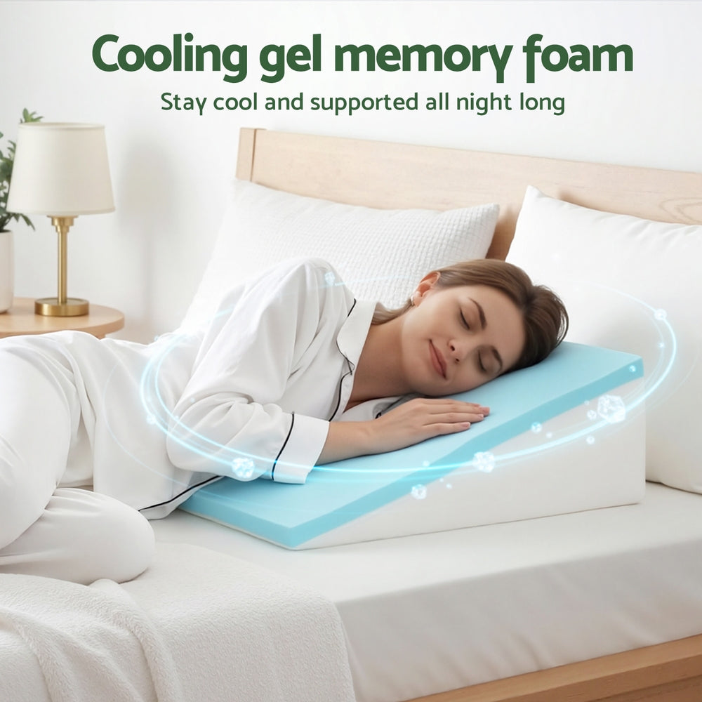 Wedge Pillow Gel Memory Foam Ergonomic Support Bamboo Cover - White