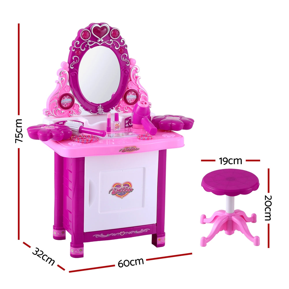 Kids Pretend Makeup Play Set Dressing Table Chair Girls Toys Children - Pink