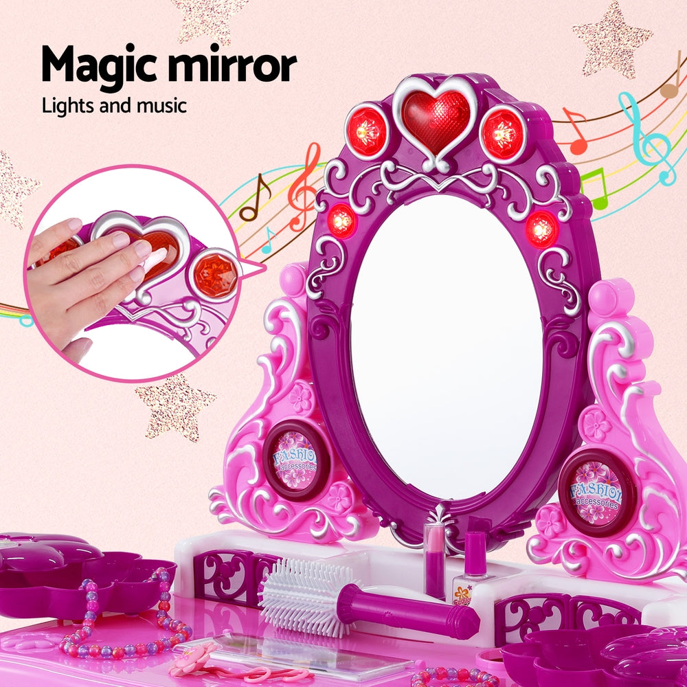 Kids Pretend Makeup Play Set Dressing Table Chair Girls Toys Children - Pink