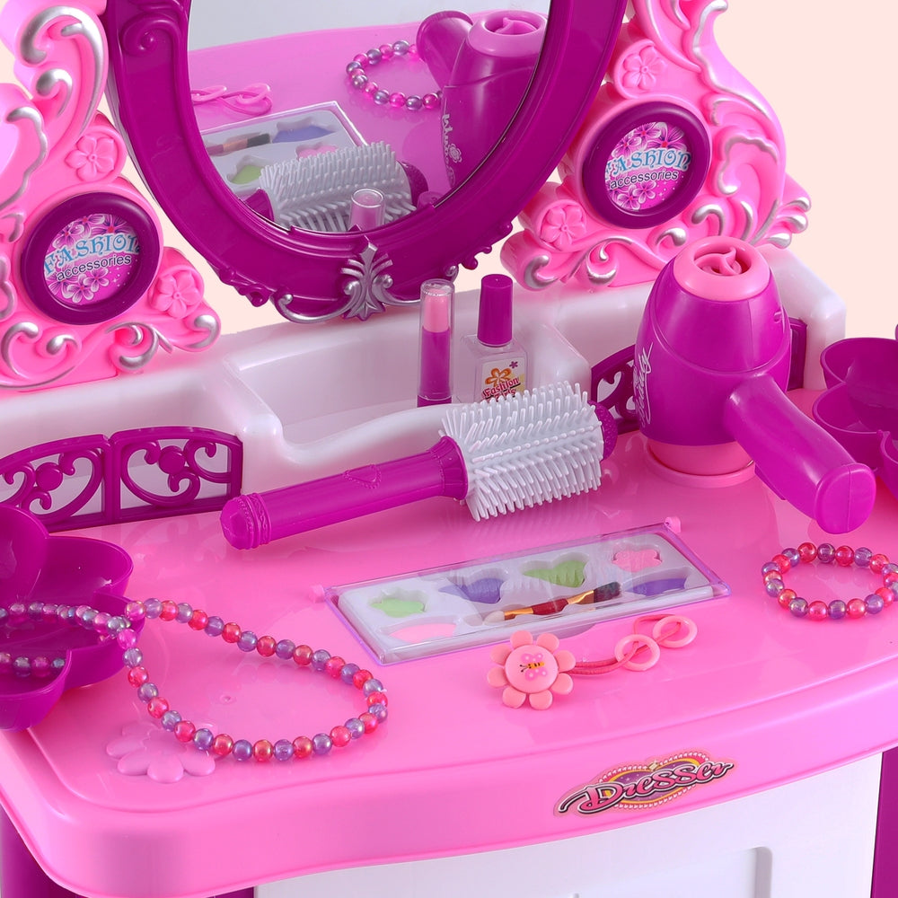 Kids Pretend Makeup Play Set Dressing Table Chair Girls Toys Children - Pink