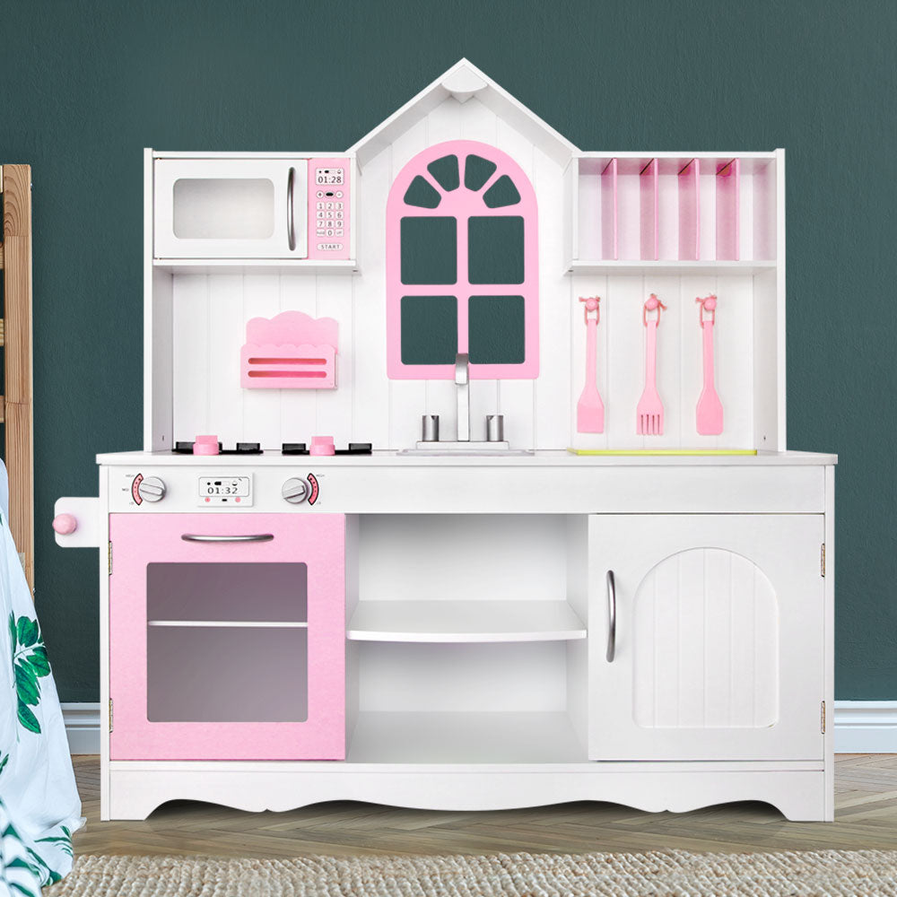 Kids Wooden Kitchen Play Set - White & Pink