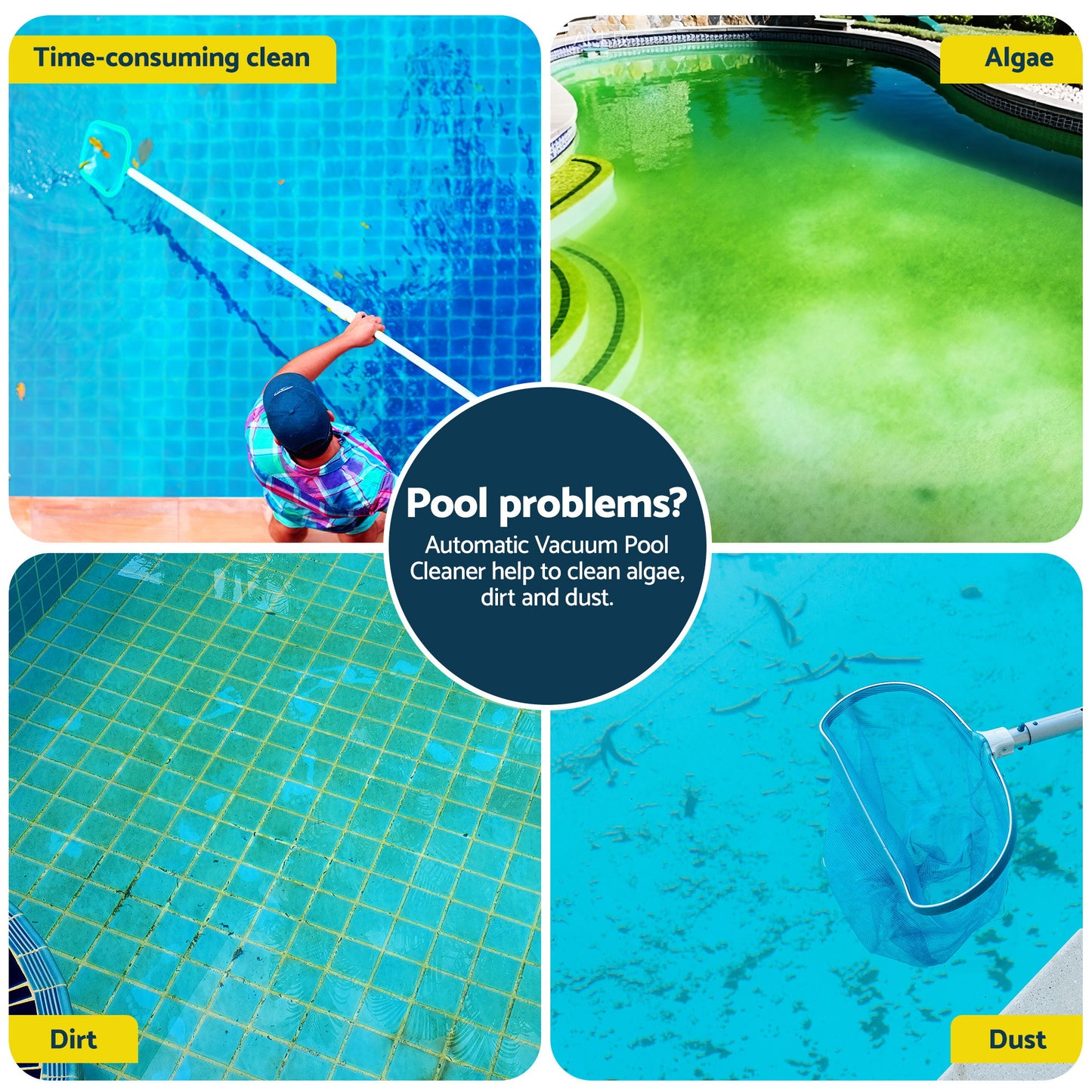 Vacuum Pool Cleaner Automatic Swimming Pool Floor Climb Wall Grey