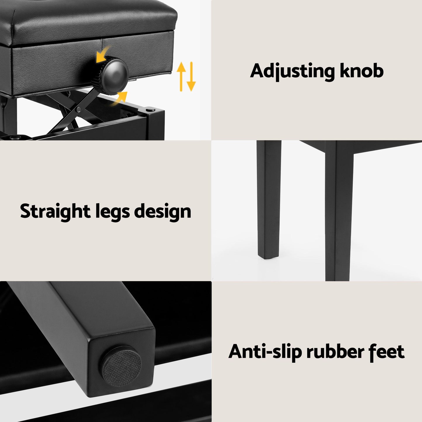 Adjustable Piano Bench Wooden Keyboard Seat Padded Music Chair Black