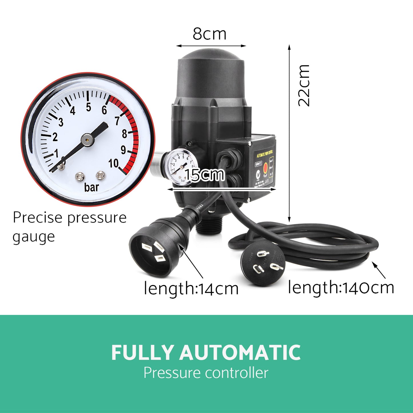 Garden Water Pump 1500W High Pressure Tank Rain Farm Irrigation - Black