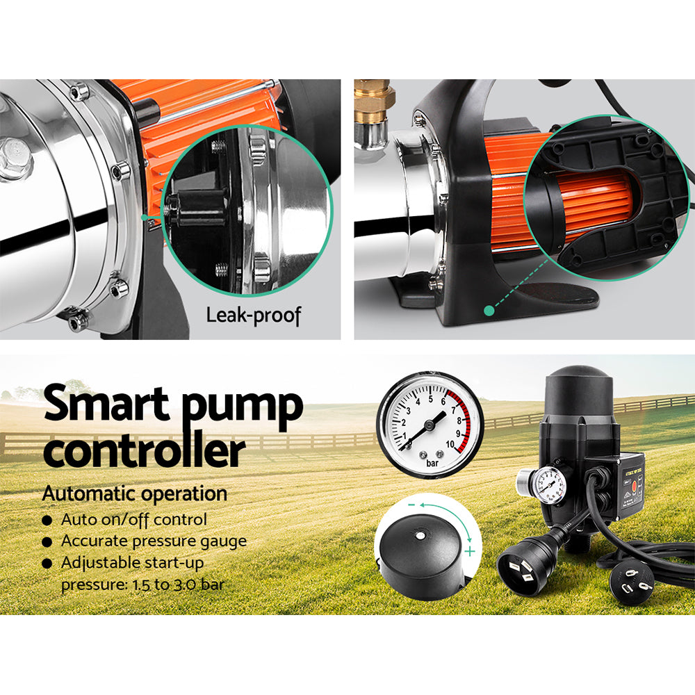 Garden Water Pump 1500W High Pressure Tank Rain Farm Irrigation - Black